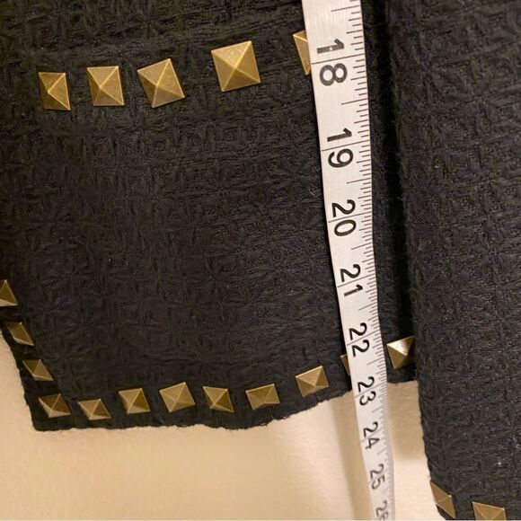 Fashion Blazer black goth thick textured no collar bronze studded suit jacket  M - Picture 4 of 7